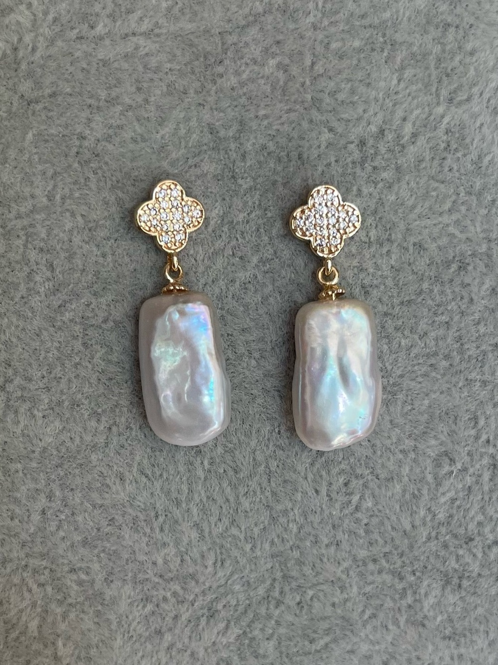 Gold Plated Freshwater Baroque Pearl Drop Earrings - Iridescent White 925 posts